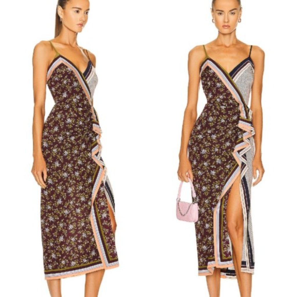 Veronica Beard Floral Wrap Midi Dress - Black And Brown
